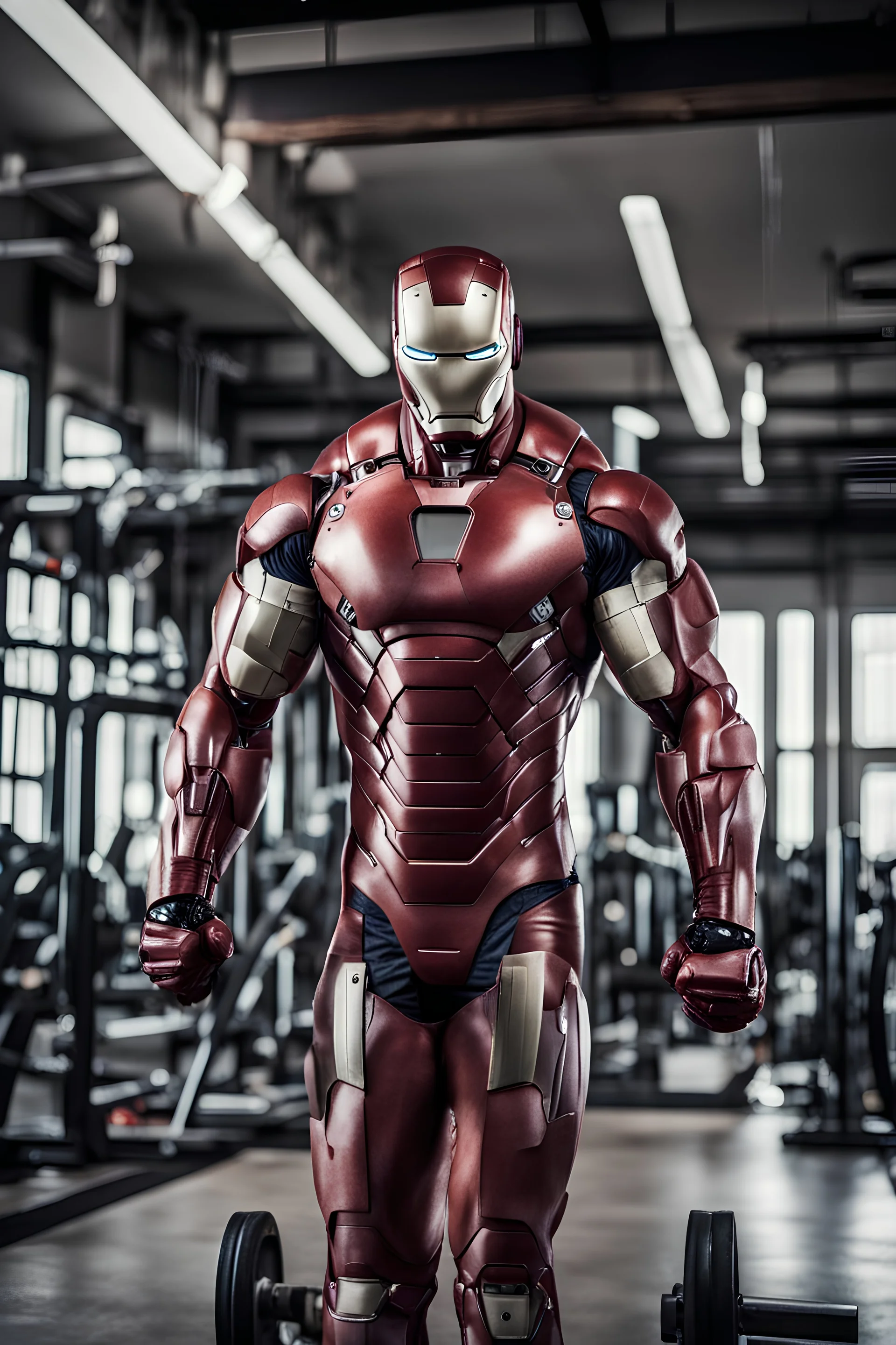 strong iron man whole body doing excises in the gym