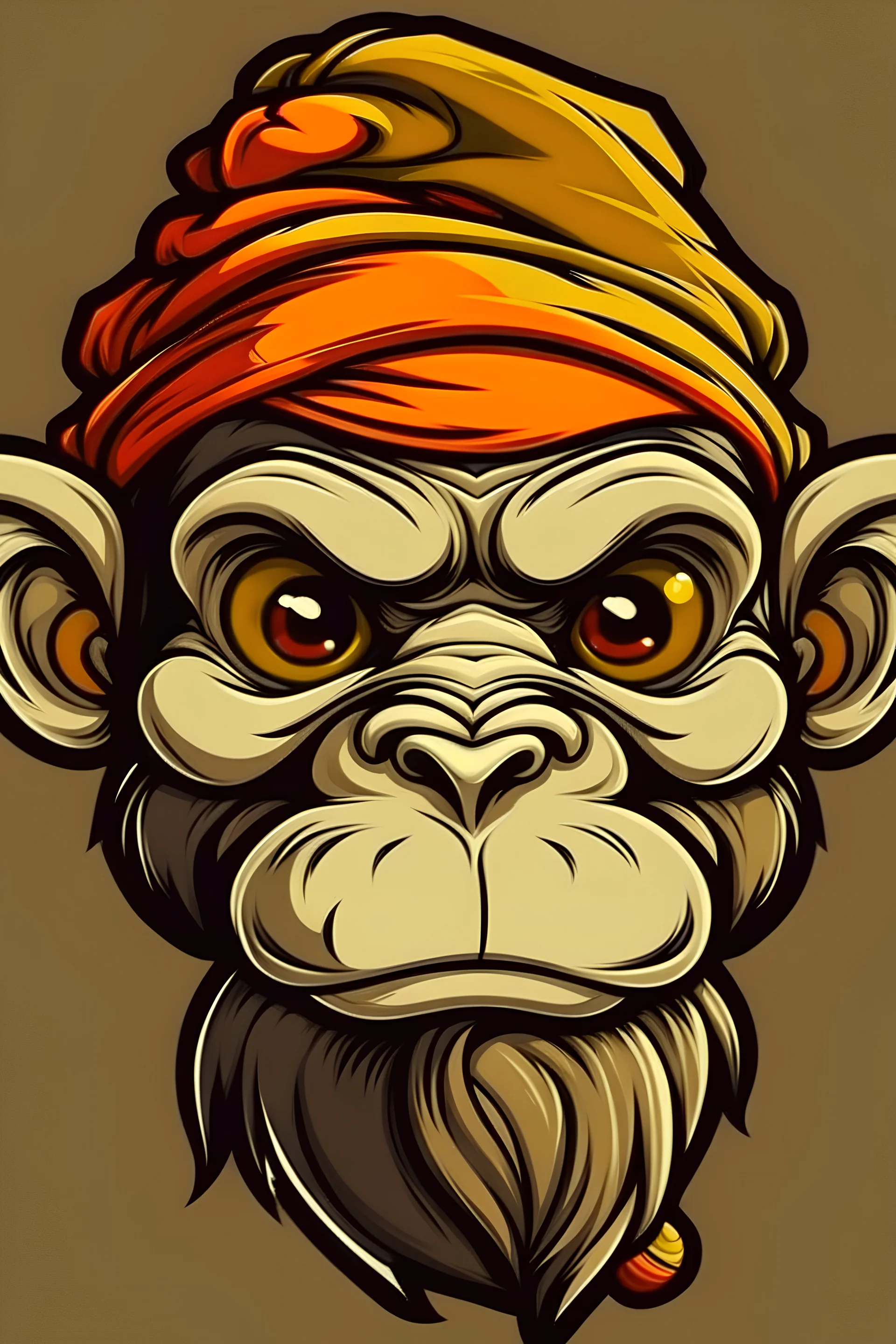 Make a badass cartoon monkey with a turban on the head