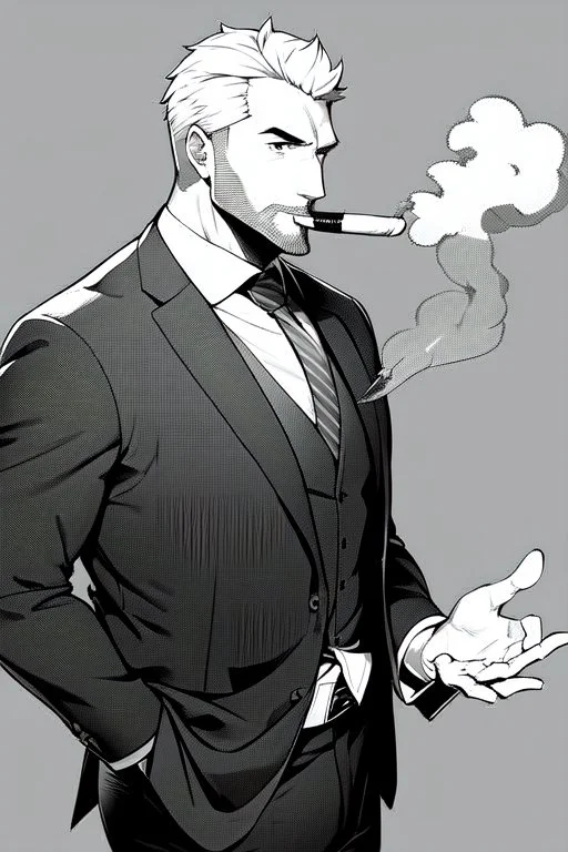 businessman smoke cigar in the dark, greyscale