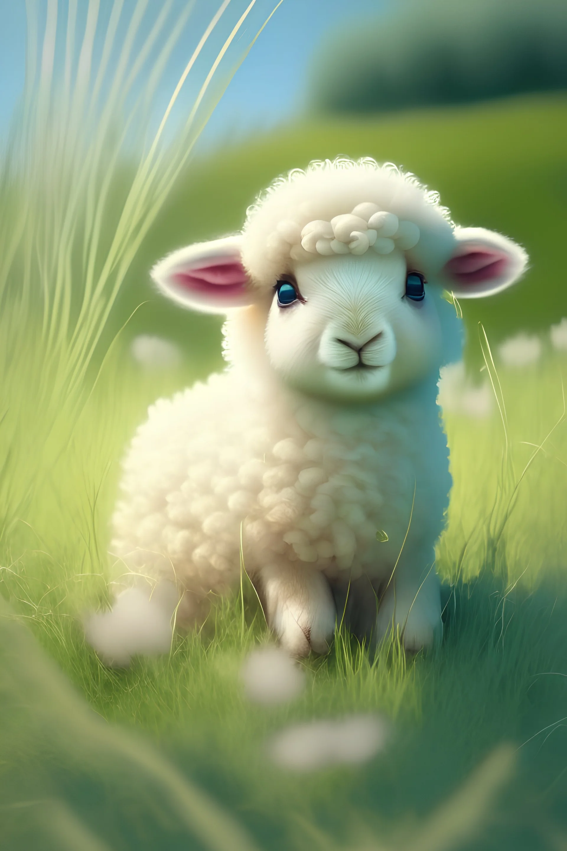 Stable diffusion, cute, fluffy, baby lamb in the grass, kawaii style, high resolution, 4k