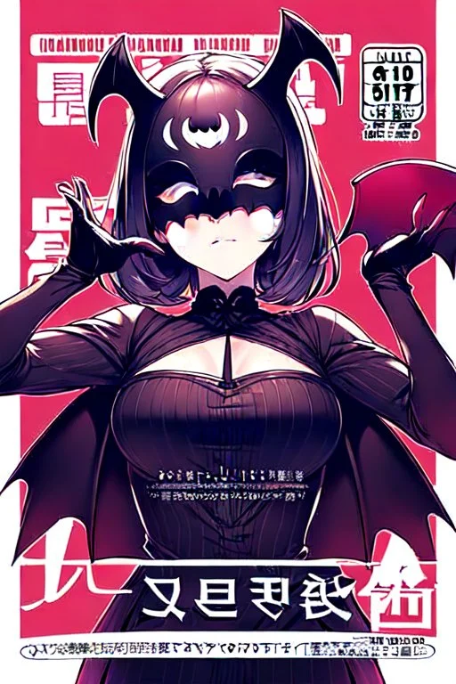 girl with demon mask in the middle of the room, line arts, manga cover