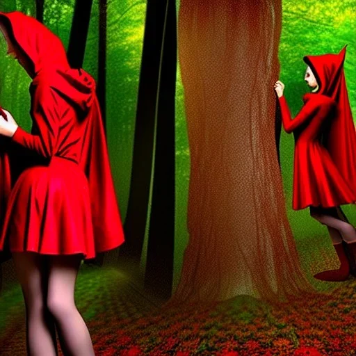 sensually touching flirty, gorgeous red riding hood