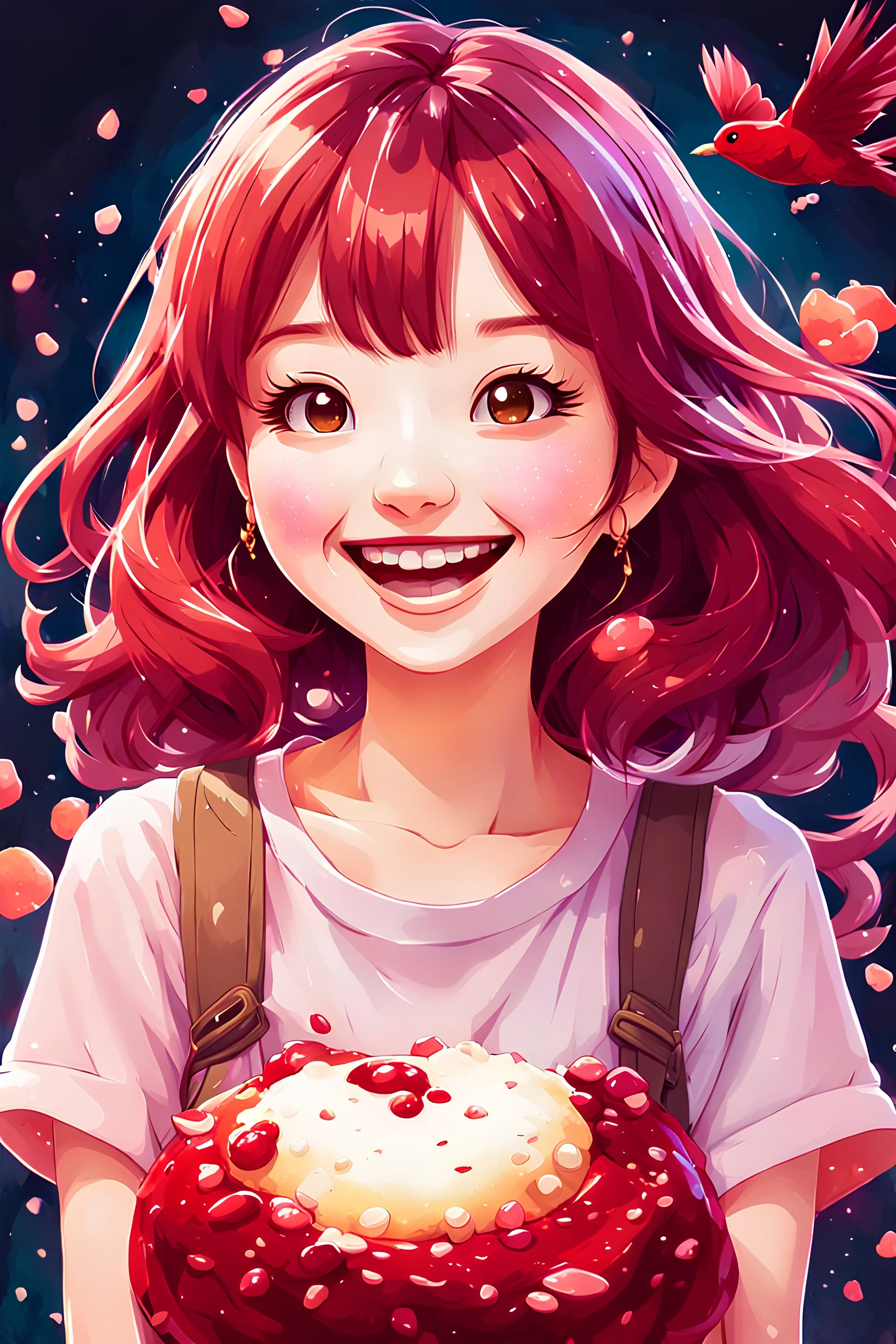 A detailed illustration Anime girl smiling crushed inside really darkred fleshy stomach filled with digestive juices, t-shirt design, in the style of Studio Ghibli, pastel tetradic colors, 3D vector art, cute and quirky, fantasy art, watercolor effect, bokeh, Adobe Illustrator, hand-drawn, digital painting, low-poly, soft lighting, bird's-eye view, isometric style, retro aesthetic, focused on the character, 4K resolution, photorealistic rendering, using Cinema 4D, vector logo, vector art,