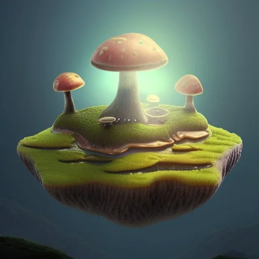 100mm photo of isometric floating island in the sky, surreal mushroom with jewels, intricate, high detail, behance, microworlds smooth, macro sharp focus, centered