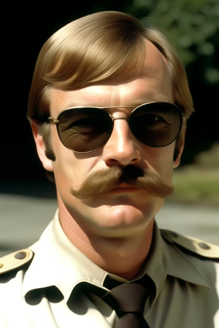 jeffrey dahmer in sheriff uniform with sunglasses and mustache teen