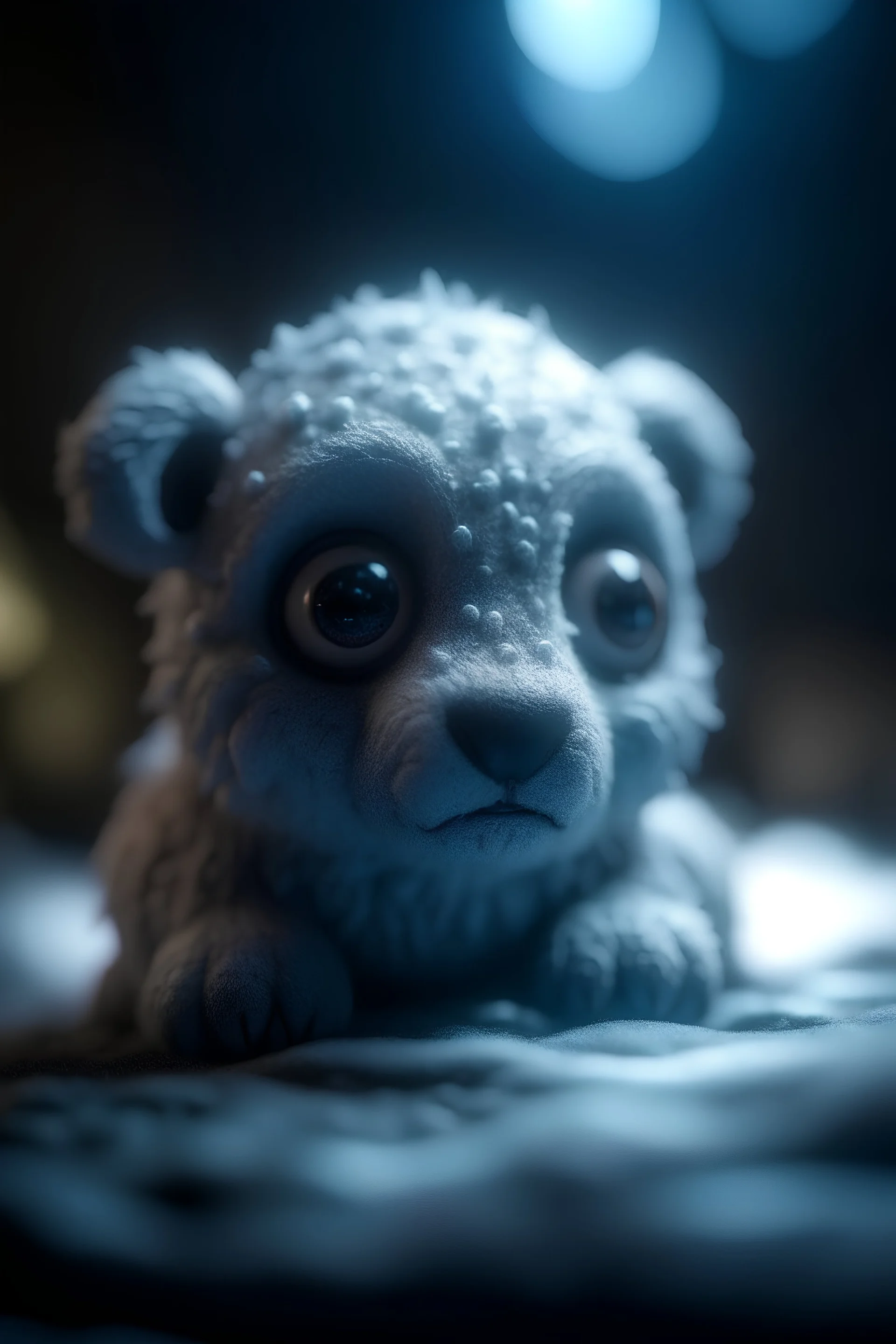 frozen alien bear just waking from sleep with cute eyes, shot on Hasselblad h6d-400c, zeiss prime lens, bokeh like f/0.8, tilt-shift lens 8k, high detail, smooth render, down-light, unreal engine, prize winning