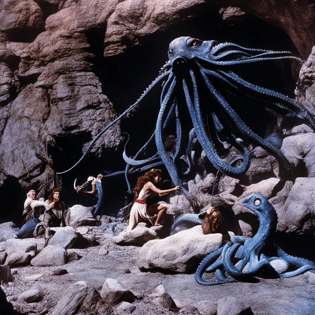 [colour high res photo: Jason and the Argonauts (1963) the octopus fight] In the aftermath of the savage battle in the alien cave, Surpanakha emerged as a force to be reckoned with. Her vengeance, fueled by a primal fury that knew no bounds, had left a trail of devastation in its wake. The giant velvet alien tendrils that once sought to ensnare her now lay shattered and defeated, no match for her relentless determination.