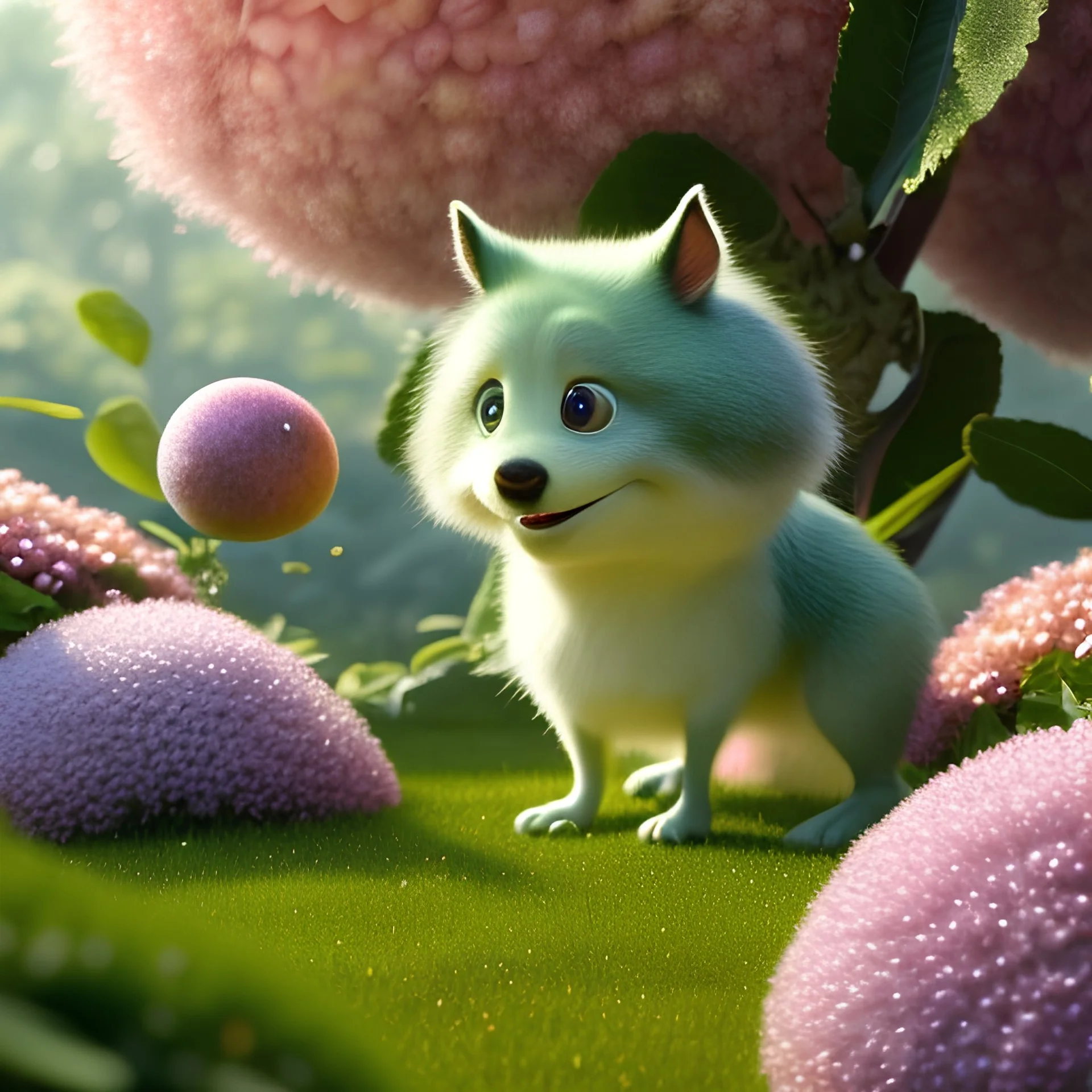 pixar style, volumetric summer garden environment and background, realistic painting of an apple, looking excited, detailed digital painting, extreme dense and fine fur, anime, ornate, colour-washed colors, elegant, small minutiae, tiny features, particulars, centered, smooth, sharp focus, renderman gofur render, 8k, uhd, detailed eyes, realistic shaded volumetric lighting, sunlight caustics, backlight, centered camera view