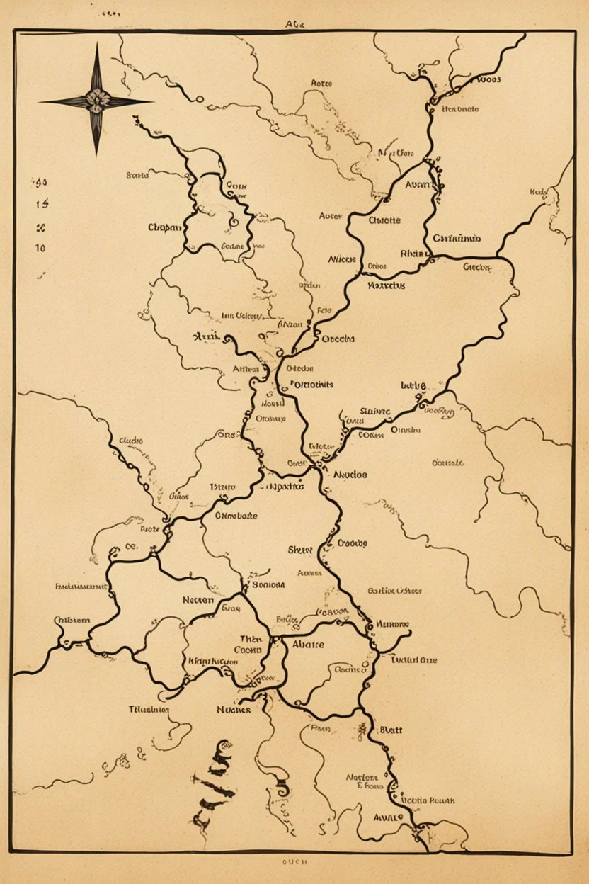a scan of an ancient Cree Anishinaabe road map, black and white printed map that has been been stained and weathered, text is in Cree Syllabic