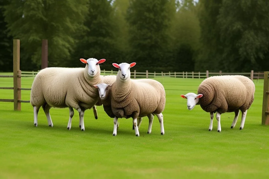 lots of sheep jumping on each other with mechanic, portrait of a broken mechanic, mixed body hybrid part big (sheep), fixing (far away old land rover 4x4 discovery 2) in the countryside