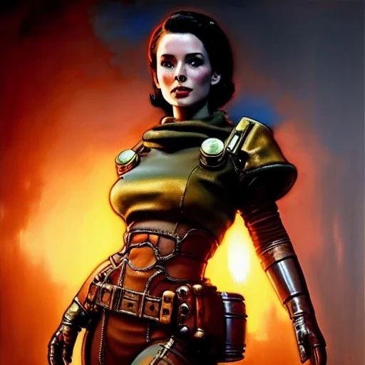 Drawing of beautiful face,'beautiful,Busty Cait(Fallout4)',intense stare, ancient skintight armor, balanciaga fashion clothe painting by gaston bussiere, greg rutkowski, yoji shinkawa, yoshitaka amano, tsutomu nihei, donato giancola, tim hildebrandt,KyuYong Eom, Oil on canvas, cinematic composition, extreme detail,fit full head inside picture,16k