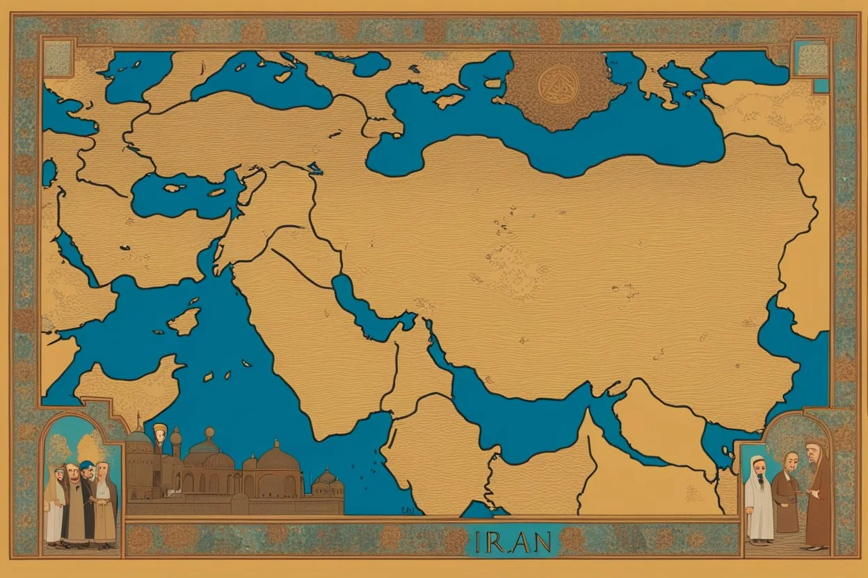 cartoon style Iran - The great game is almost done? A brief history of complicated Iran Iran’s history is a patchwork of empires, invasions, cultural renaissances, and resilient sovereignty, stretching back millennia in the style of klimt
