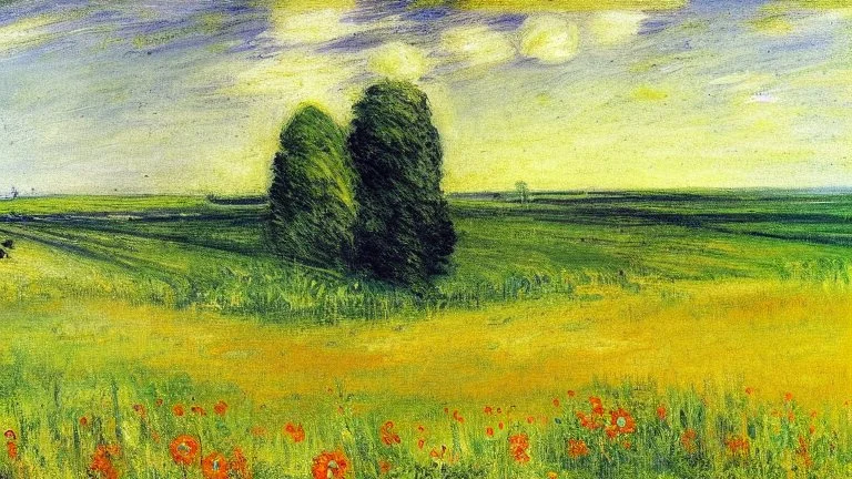 Sunny day, prairie, tree, flowers, max liebermann painting