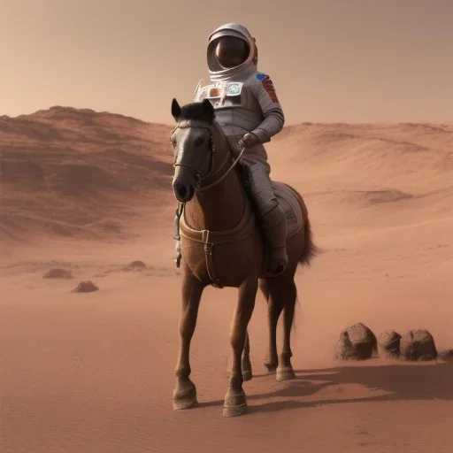 Riding horse astronaut mars