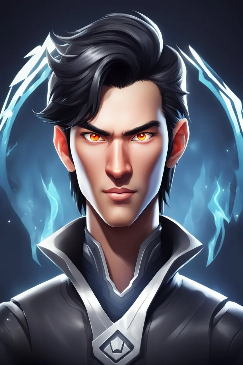 Design gaming yuong man with silver dark hair and bright white eyes avatar logo