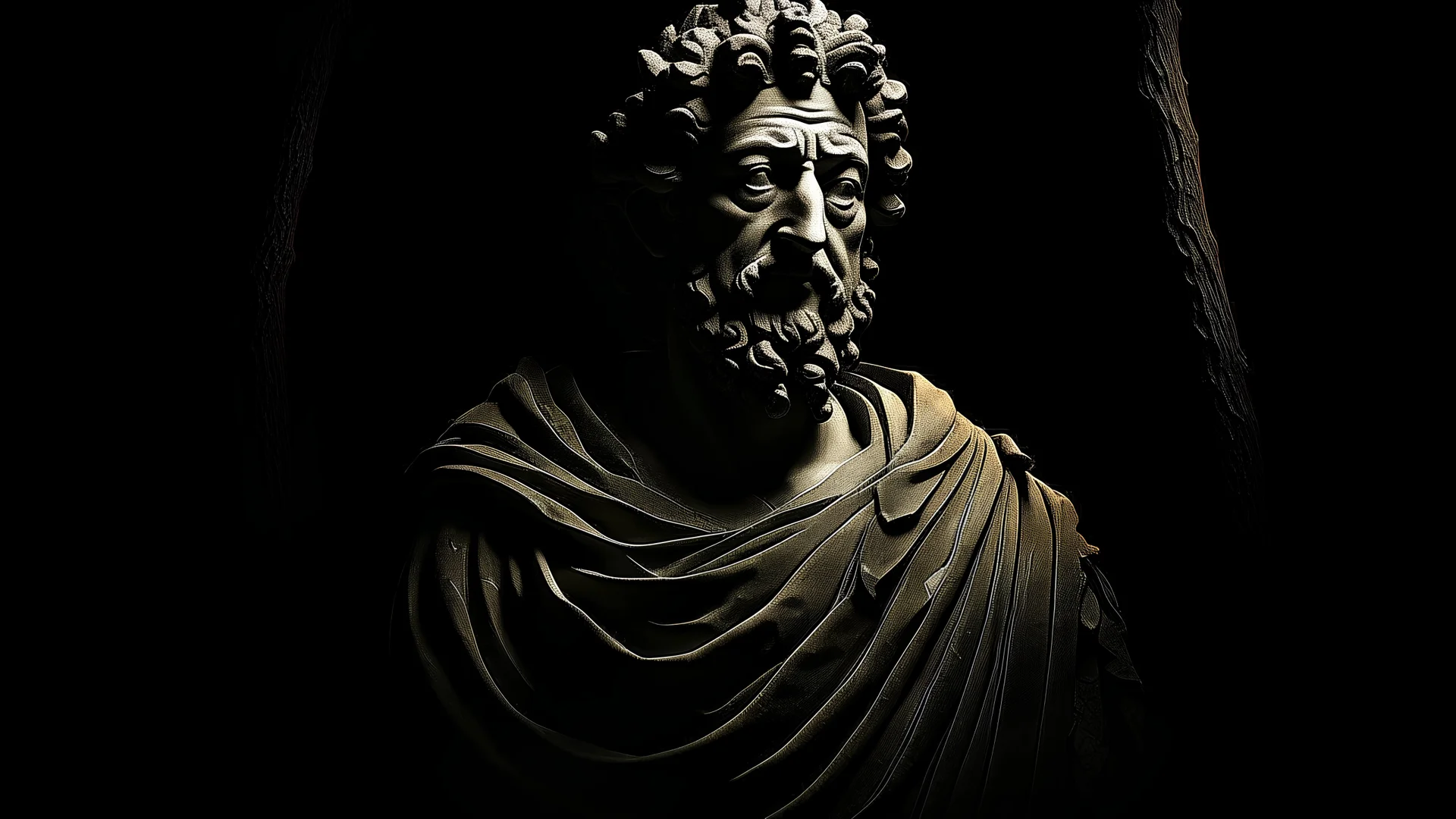 stoicism, Marcus Aurelius, dark, background is dark forest