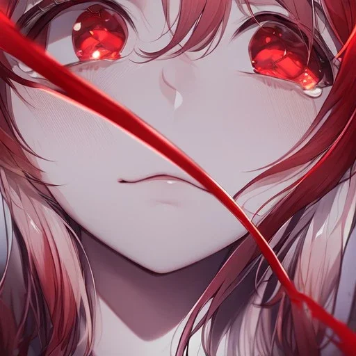 Clear Focus, High resolution, girl crying, glowing red eyes, extreme close up