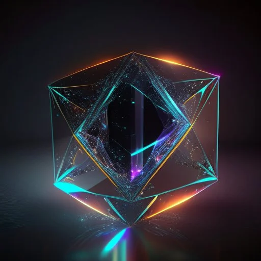 3d holographic geometric shape isolated on space infinit dark background, glow, glass efect, 4k.