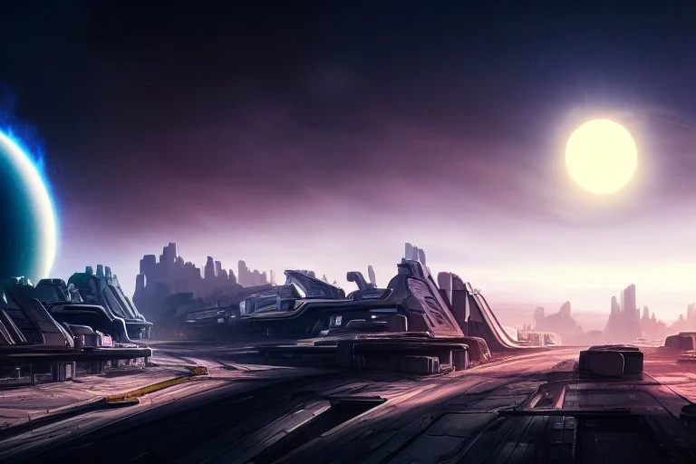 Epic futuristic street, exoplanet in the sky, sci-fi, concept art, ultra hd 4k