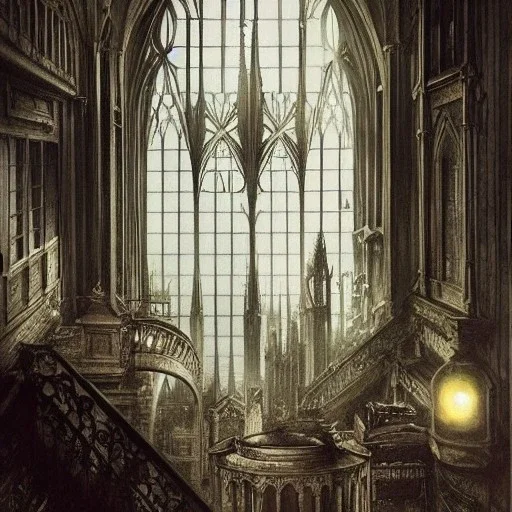  Living room with a big full wall window view on Gotham city , gothic architecture,interior design,point of perspective,by Jean Baptiste Monge, Epic cinematic, brilliant stunning, intricate, meticulously, detailed, dramatic atmospheric, maximalist digital matte painting