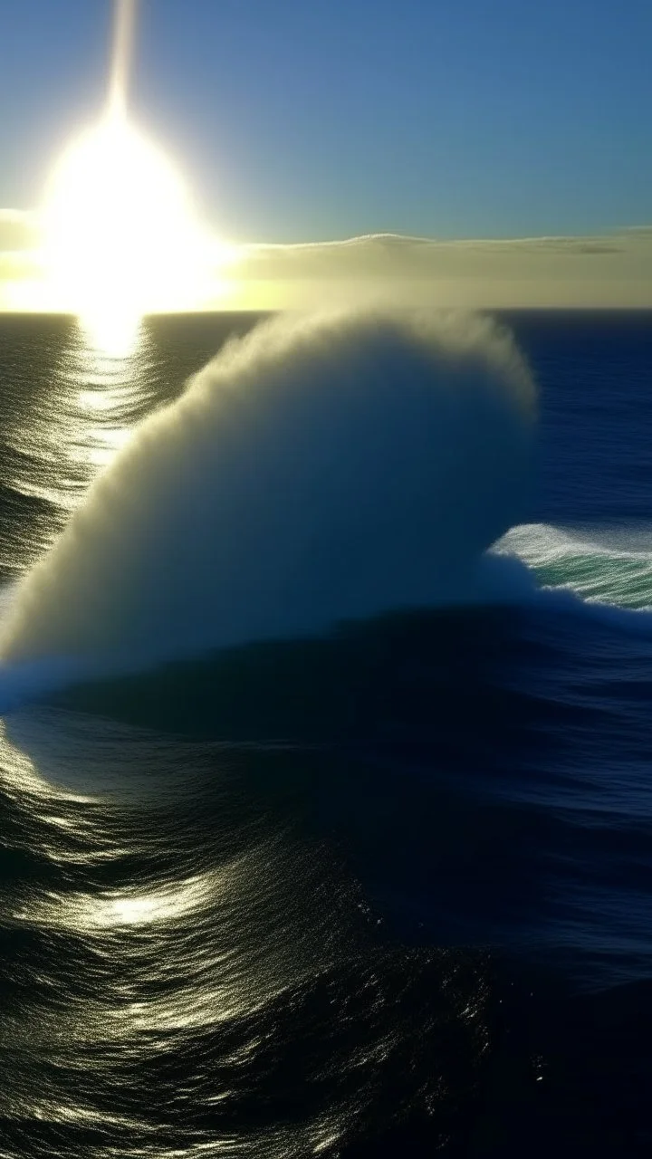 A huge cigar shape comet crash in the ocean waves