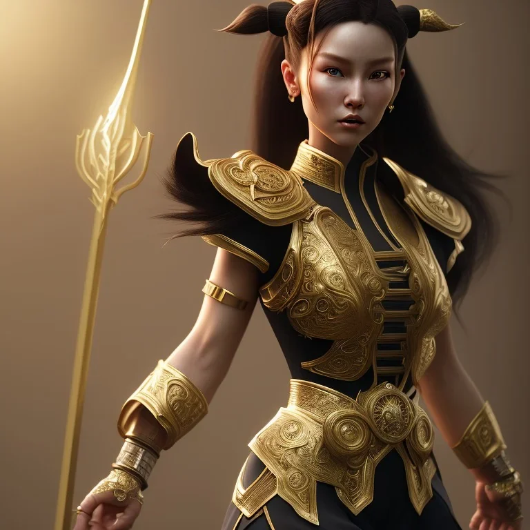 Chun-li, long black hair, elemental face, Unreal Engine 5, highly detailed, highest quality, digital painting, complex 3d render, unreal engine render, insane detail, intricate photograph quality, magnificent, majestic, highly intricate, Realistic photography, grand hall, wicked throne, holding scepter, crown of barbwire, dark color palette, metallic, highly detailed, highest quality, digital painting