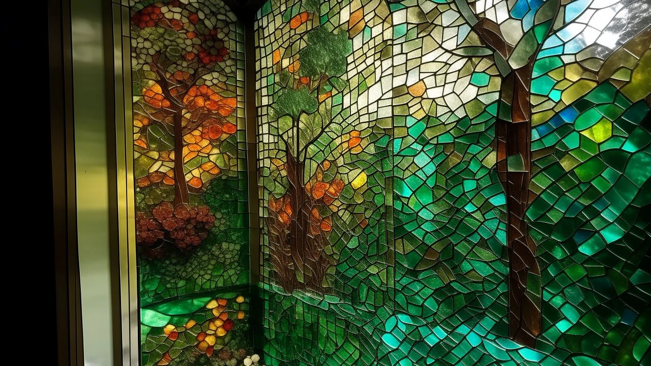 Nature, filtered through a glass mosaic wall