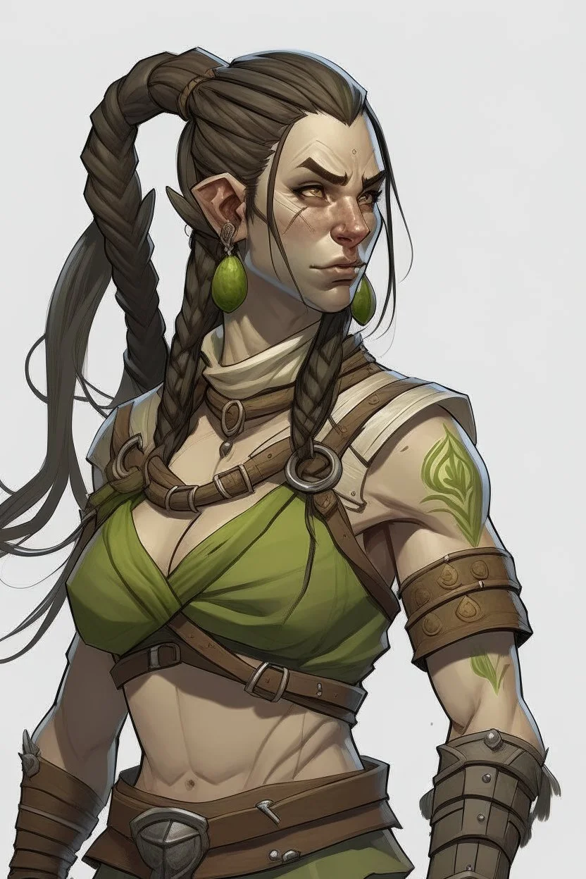 huge female half orc braided ponytail barbarian dnd