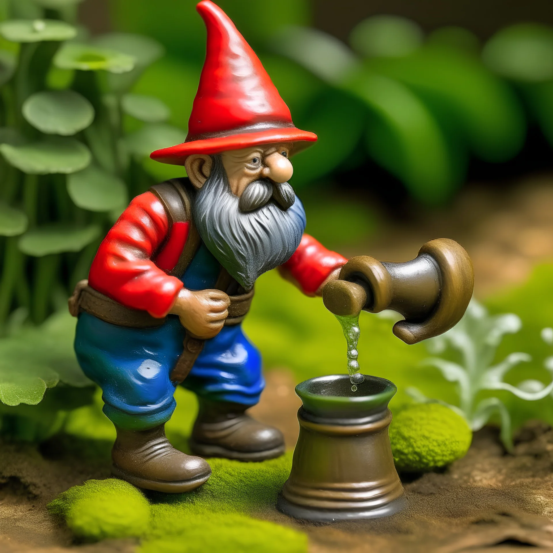 gnome watering garden, folk art