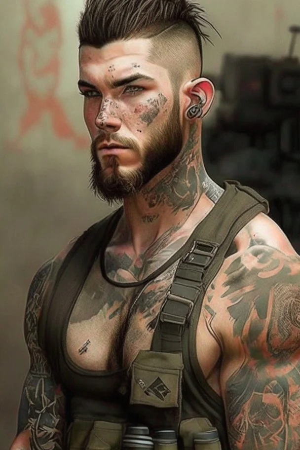 Max Pettis, a tall muscular guy with a short trimmed beard, wild brown hair, lots of tattoos and piercings. He was a USMC grunt before the apocalypse