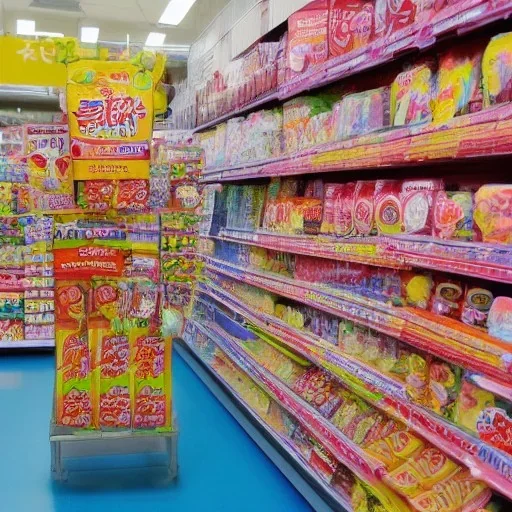 vary colorful kmart japan anime pocky a lot of aisle from tap view with white floors