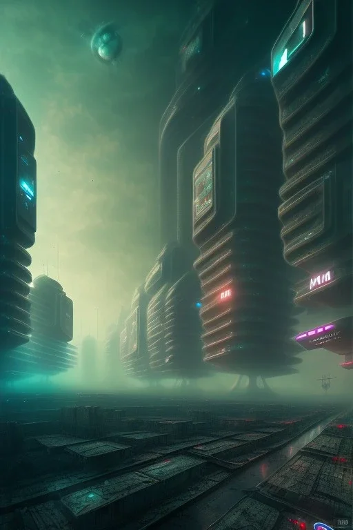 dead city, future, cyberpunk, robots, strange person, 8k, HDR, space, clouds