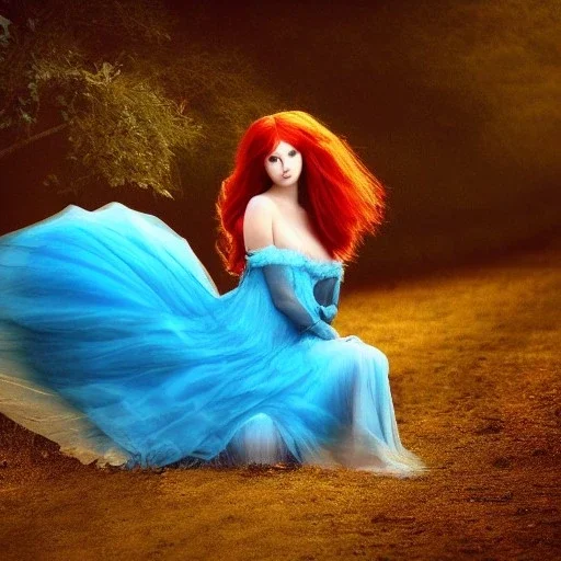 2 beautiful sourceress, girl, dressed in a transparent intricate blue dress, leaves in the hair, red hair, faily tail, resting with a baby tiger, high definition, high contrast, wallpaper