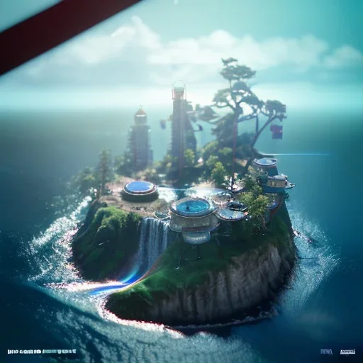 The Isometric Glass Tall Box Mini Model Little Real Island Mixed Water Fall rainbow Under Ocean Sunshine Summer Background Blue Sea, The Last Of Us / Avatar, Octane Render / ZBrush, Cinematic, IMAX Film, Nikon D750, 16K, Autostereoscopy, Anthropomorphic, Golden Ratio, Geometry, Symmetric, Depth Of Field, Highly Detailed, Ultra Realistic, Beautiful Lighting, Halfrear Lighting, Soft Light, Candoluminescence, Cast Shadow, Reflective, Glow, Translucent, Normal Map, Carbonated --testp