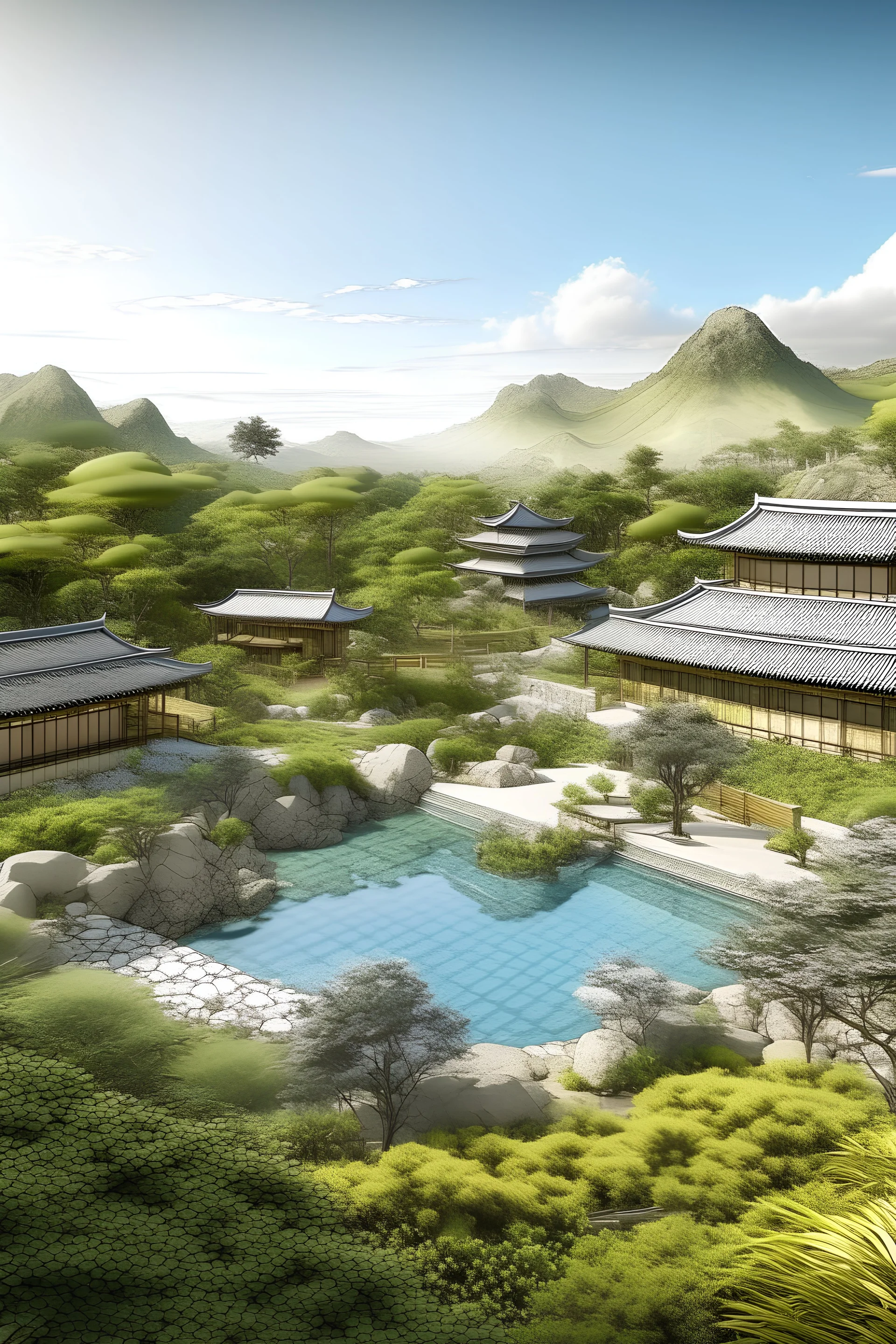 ukiyo-e concept resort landscape view