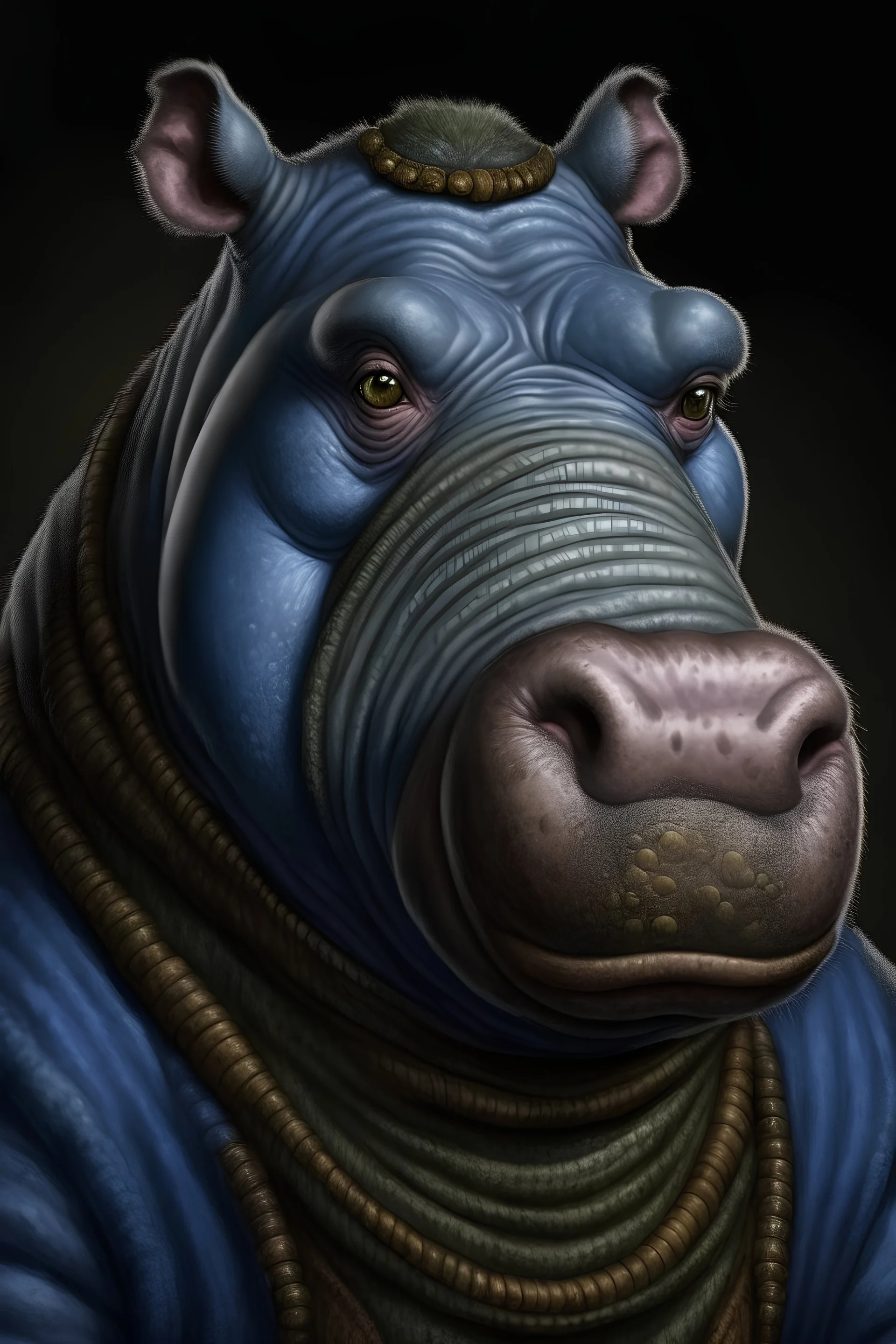 Portrait of a Hippo Rogue for dnd blue gray skin