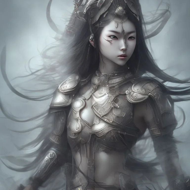 One Womderfull japanese woman, warrior clothes, extremely detailed, fog effects, particle effects