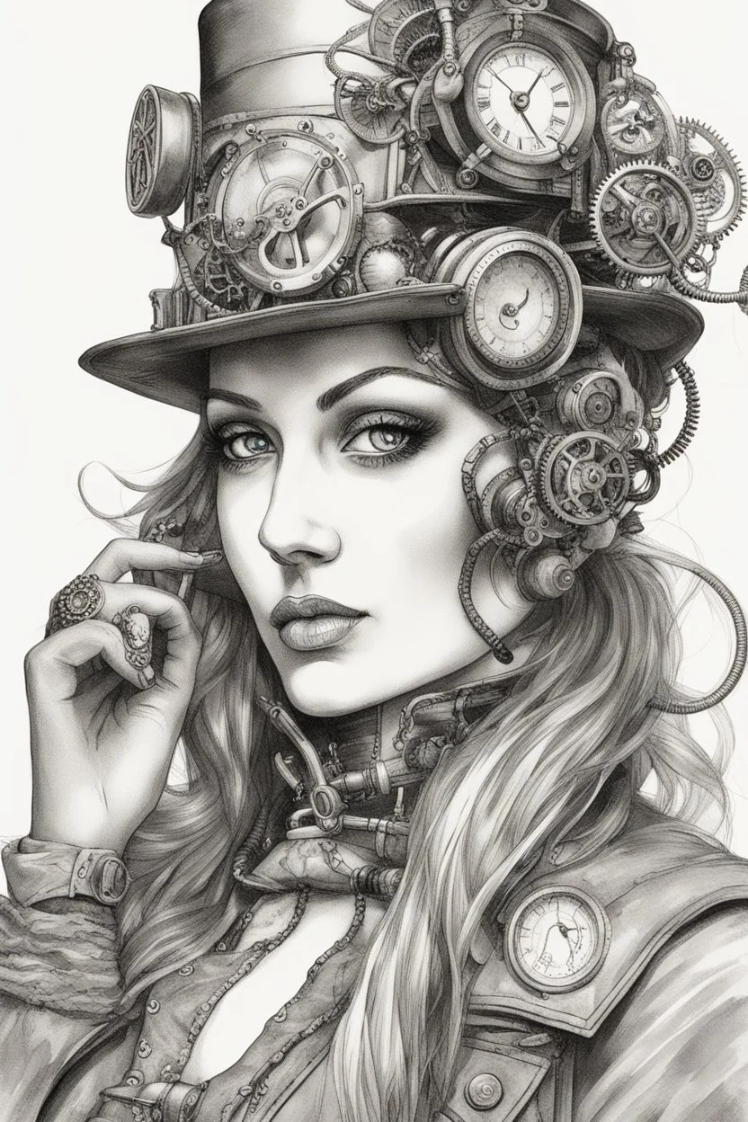 portrait of a steampunk lady on a white background