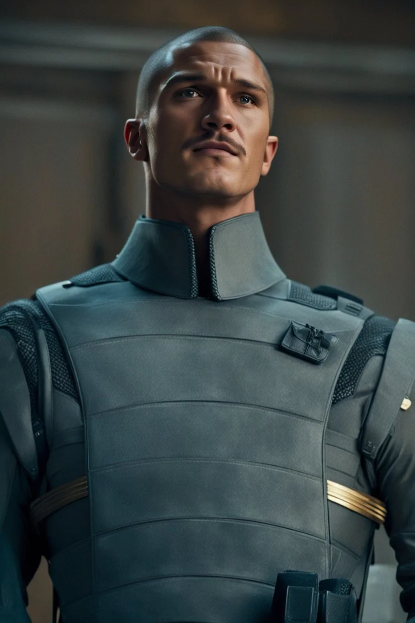 loving, hot man fighting in the hunger games, saving the woman he loves, in his buzzcut era, mix with pedro pascal