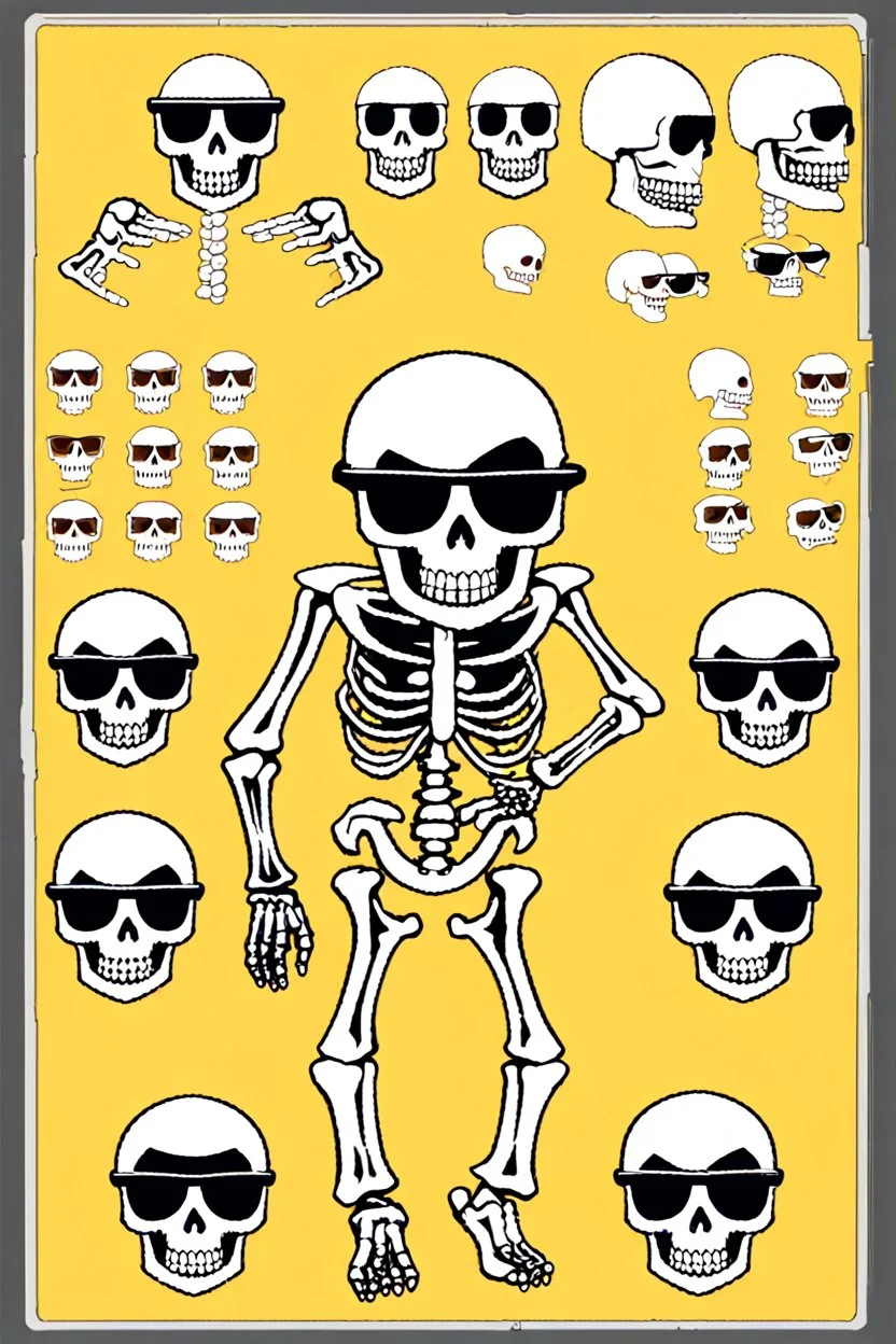 skeleton whit cool sunglasses, GG emotes, sprite sheet