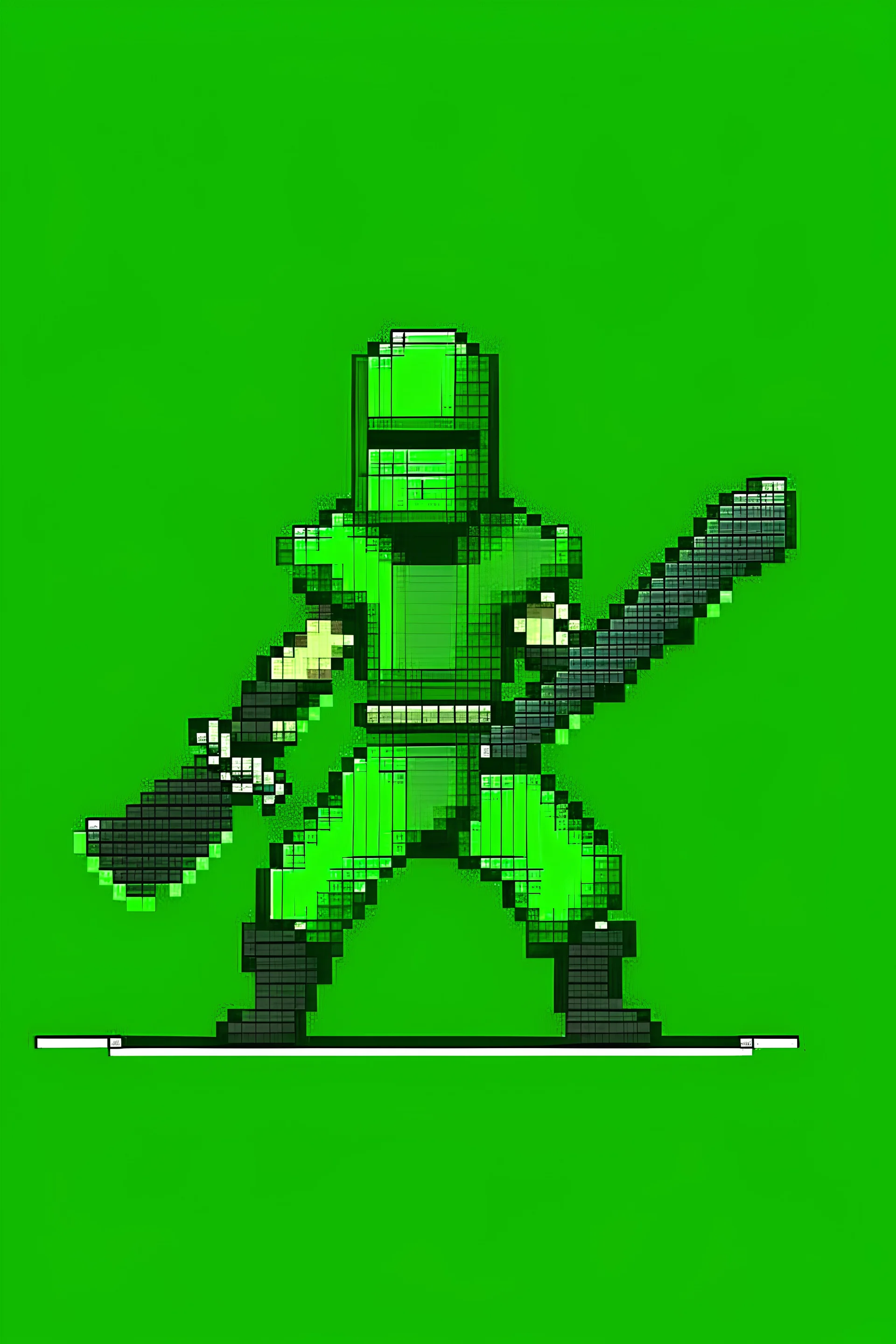 a pixel art-style, simple 64-bit Ninja with a green outfit, retro gaming shinobi graphic style