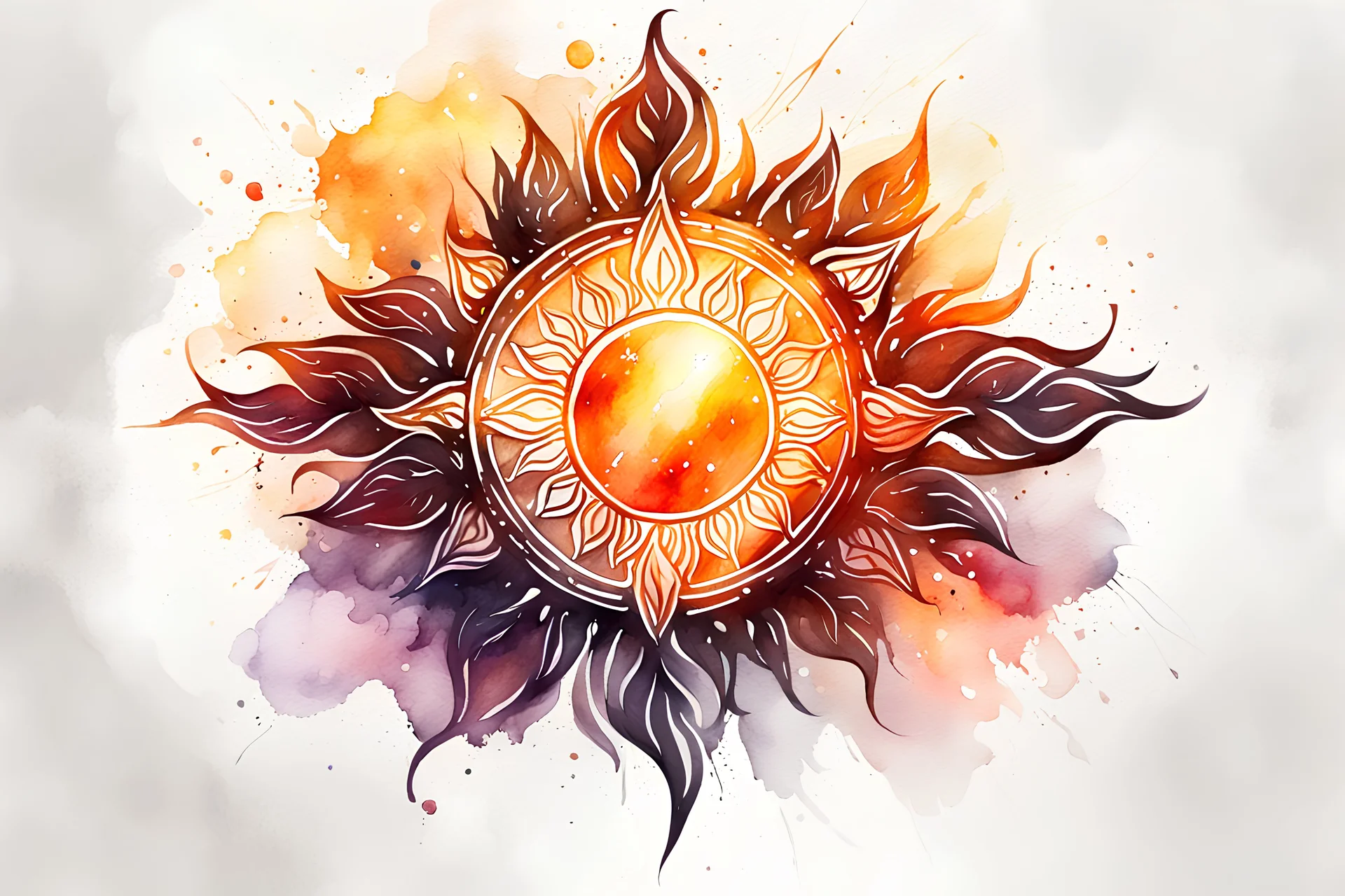 watercolor drawing of the Slavic sun on a white background, Trending on Artstation, {creative commons}, fanart, AIart, {Woolitize}, by Charlie Bowater, Illustration, Color Grading, Filmic, Nikon D750, Brenizer Method, Perspective, Depth of Field, Field of View, F/2.8, Lens Flare, Tonal Colors, 8K, Full-HD, ProPhoto RGB, Perfectionism, Rim Lighting, Natural Lighting, Soft Lighting, Acc