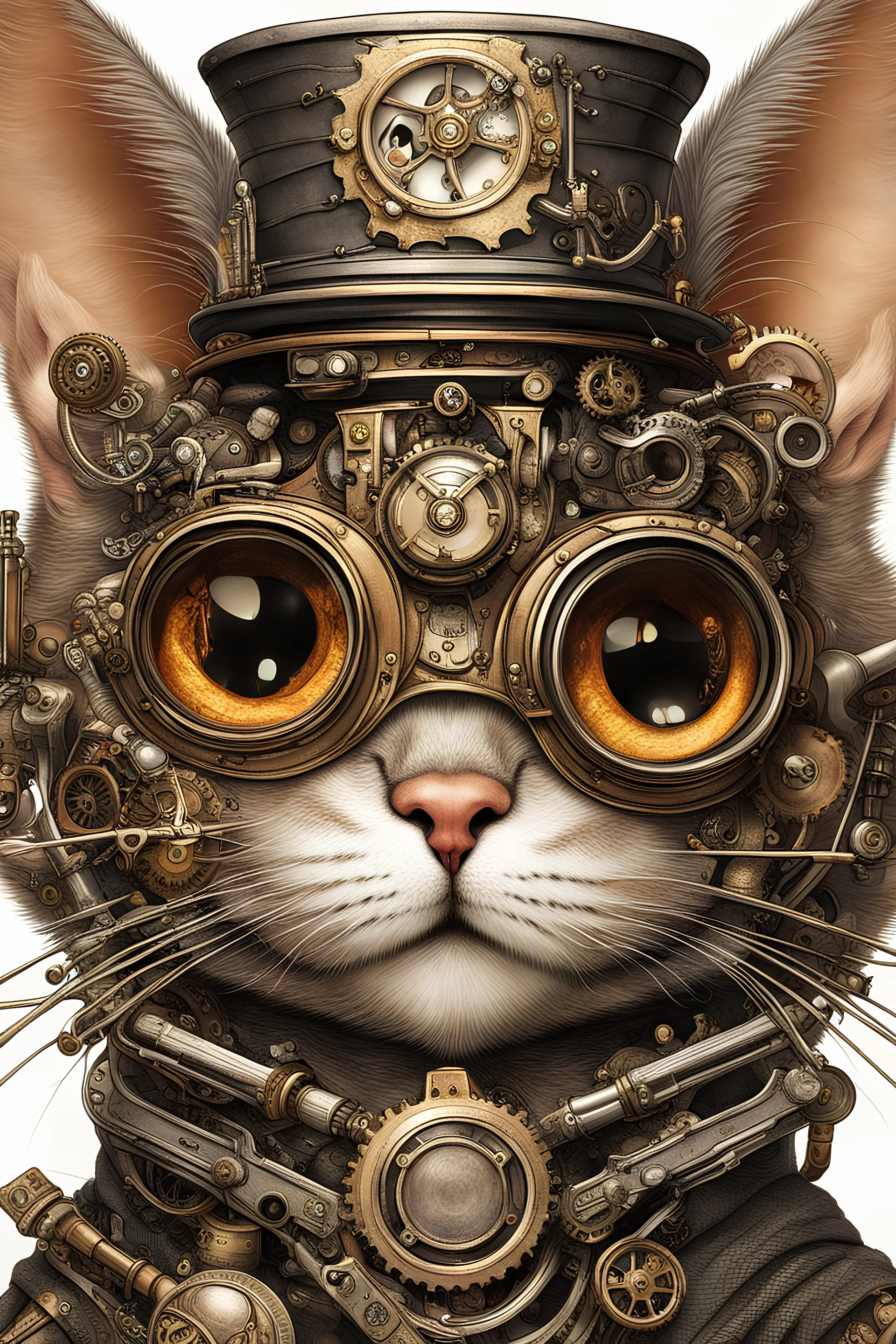 steampunk cat hyper detailed