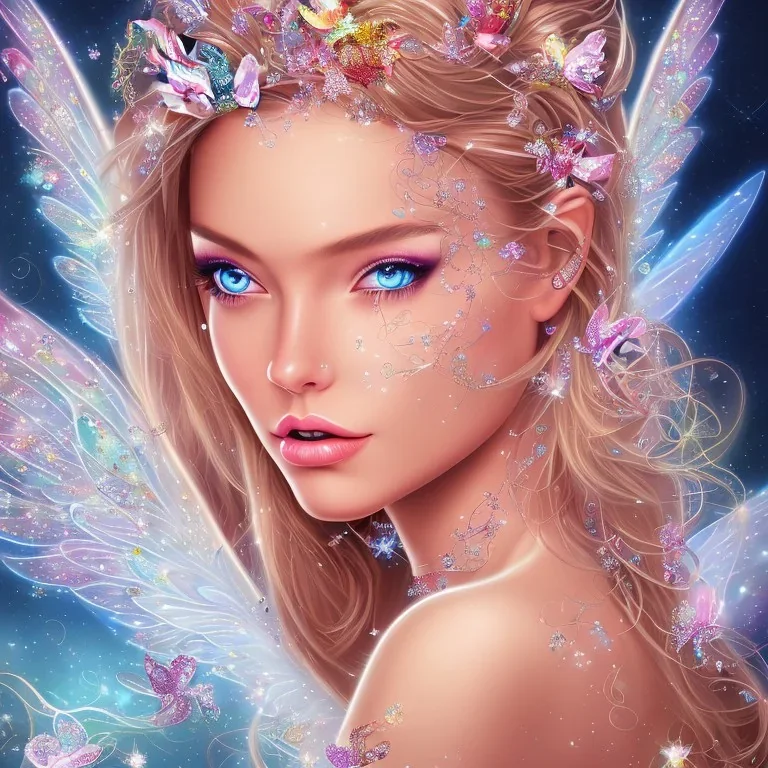  beautiful angel face princess fairy with sparkle jewel bikini and butterflies in hair