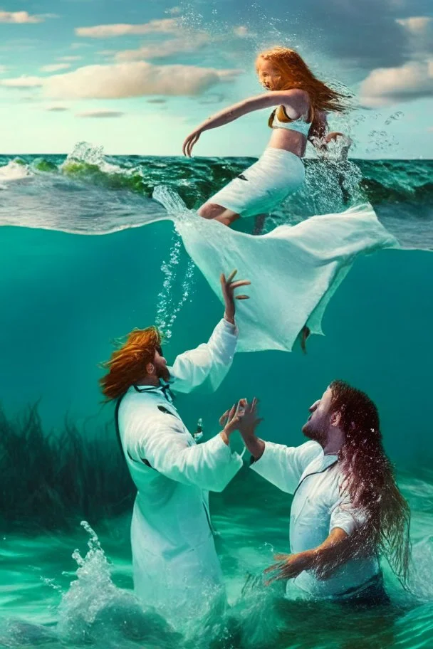 doctors throwing a girl mermaid into the ocean