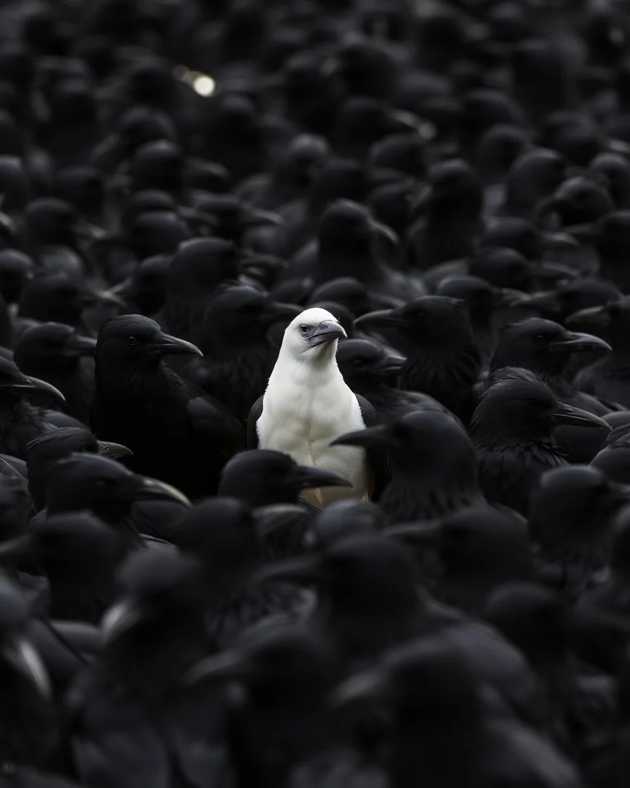 Among the black crows, one white crow is among the black crows.