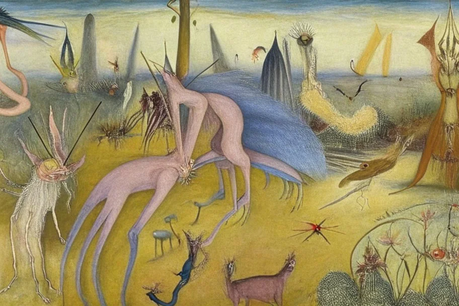 the surreal gardens of heavenly delights by artist "Leonora Carrington" and "Leonardo da Vinci"