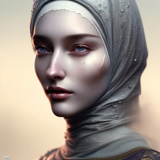 close up portrait of fog as woman in hijab, fine detail, highly intricate, modern surrealism painting, defined cracks and breaks, high-quality, volumetric lighting, 8k, ultrahd, George Grie, Marco Escobedo, Igor Morski,Brian Froud, Howard Lyon, Selina French,