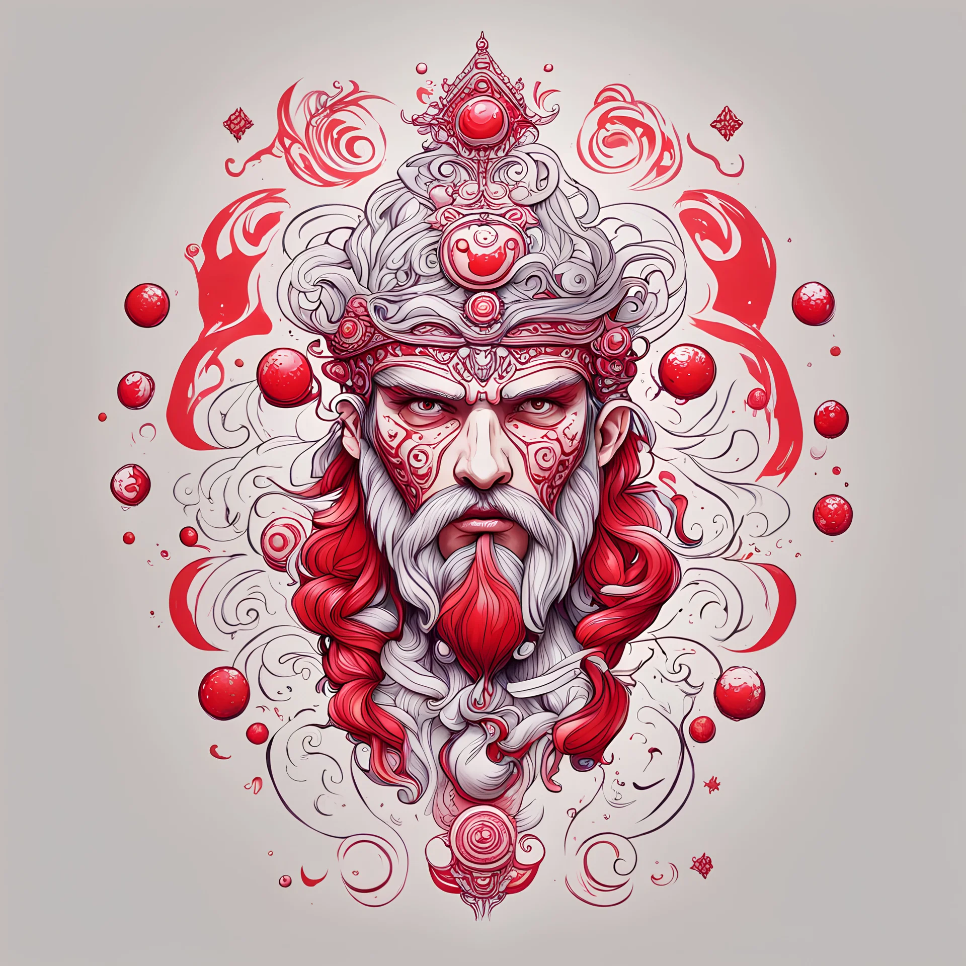 The picture is a minimalist drawing, on a pure white background. Content is a red and black background for the tattoo "Slavic god Perun" Candy art style! Candyland art!! “ digital illustration” postmodernism, artstation, poster art,