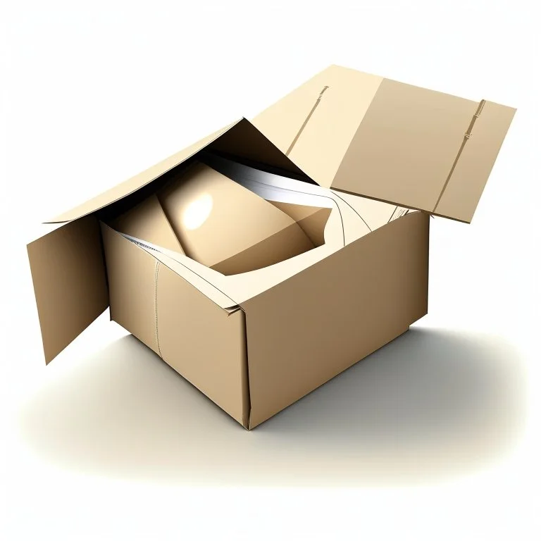 illustration of a carton moving box with an envelope in it. White background. Full frame